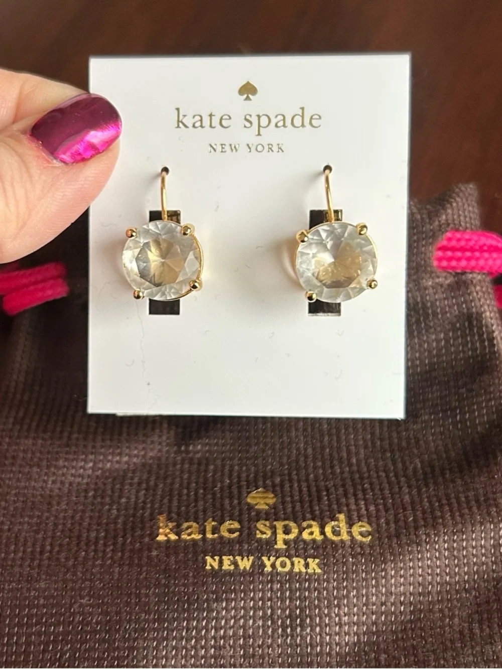 kate spade white crystal and gold hook earrings - Picture 2 of 6